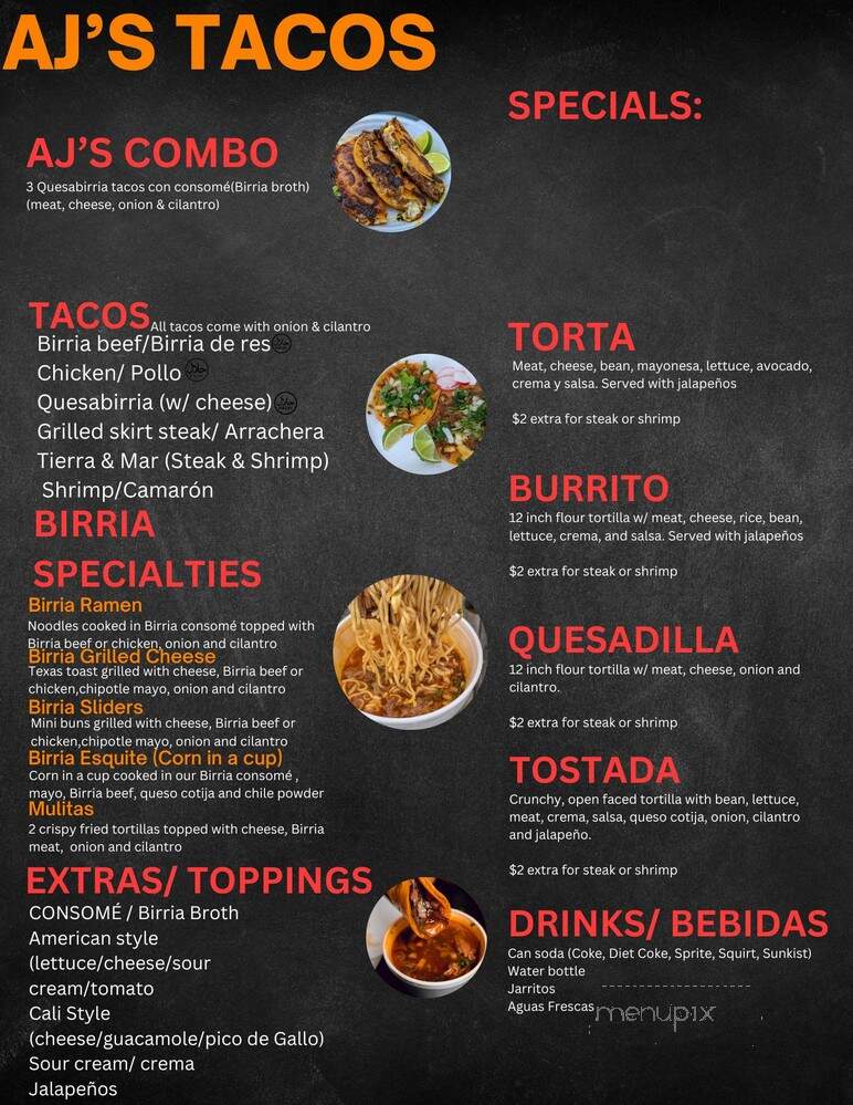 AJ's Tacos - Columbus, OH menu_pic