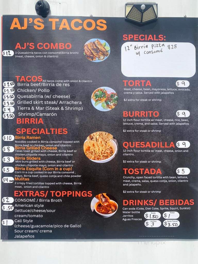 AJ's Tacos - Columbus, OH menu_pic