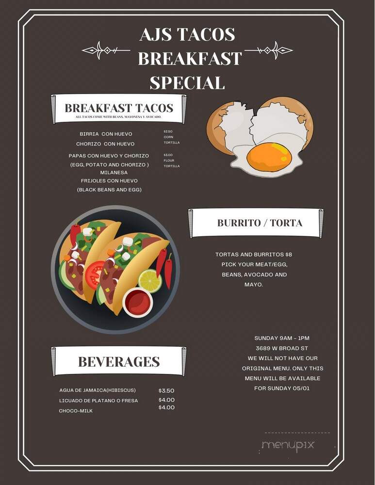 AJ's Tacos - Columbus, OH menu_pic