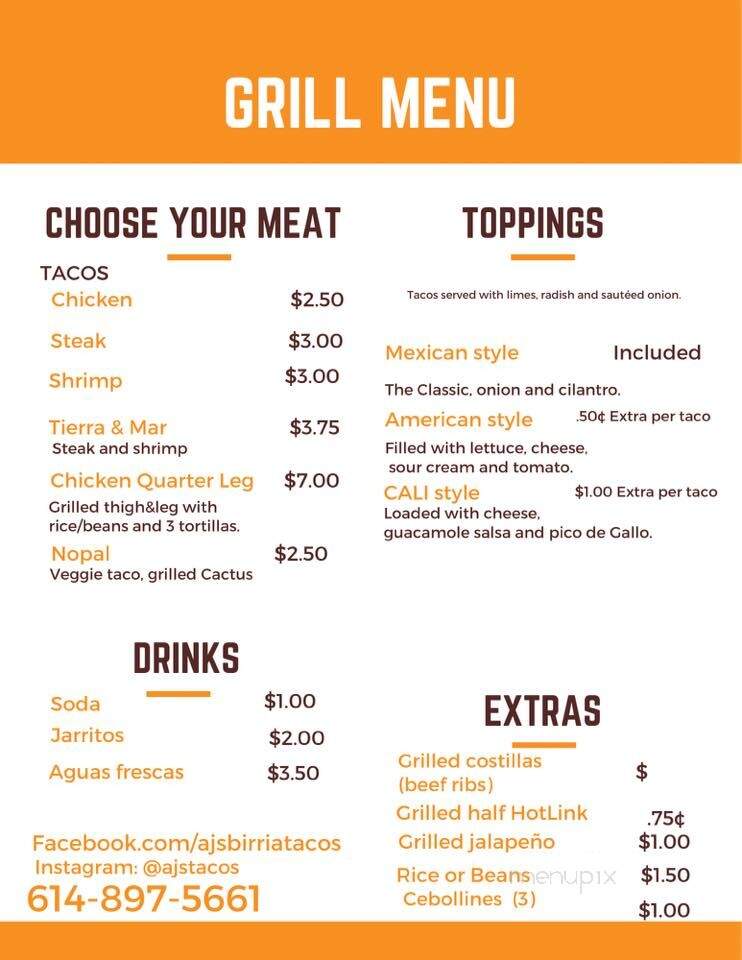 AJ's Tacos - Columbus, OH menu_pic