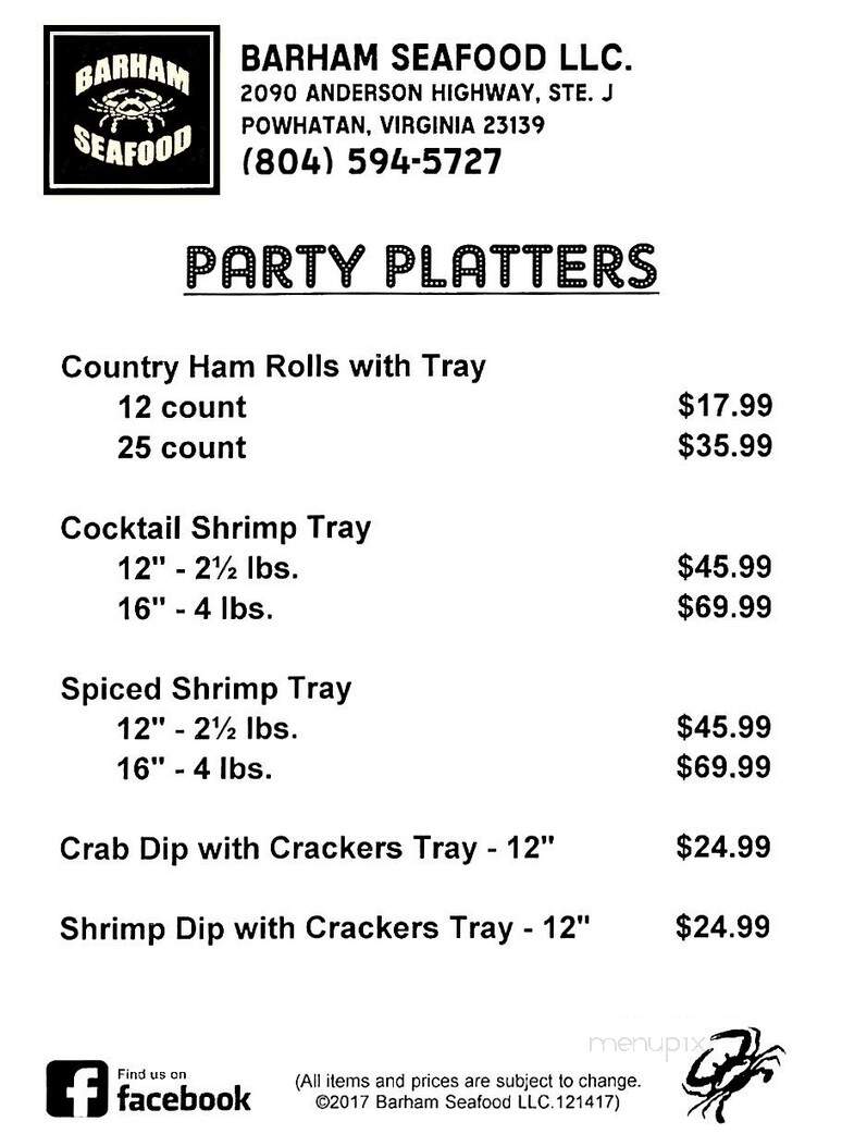 Barham Seafood - Powhatan, VA menu_pic