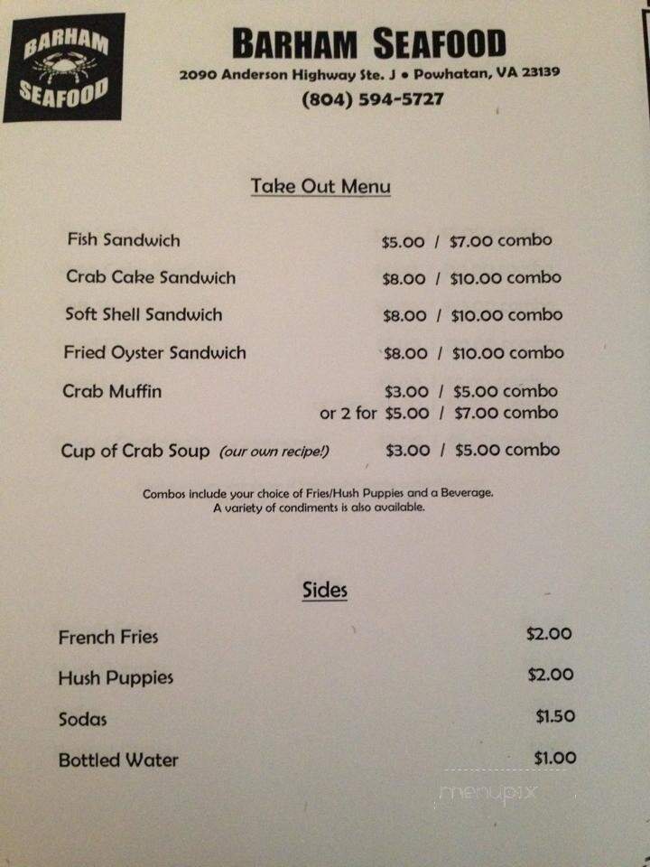 Barham Seafood - Powhatan, VA menu_pic