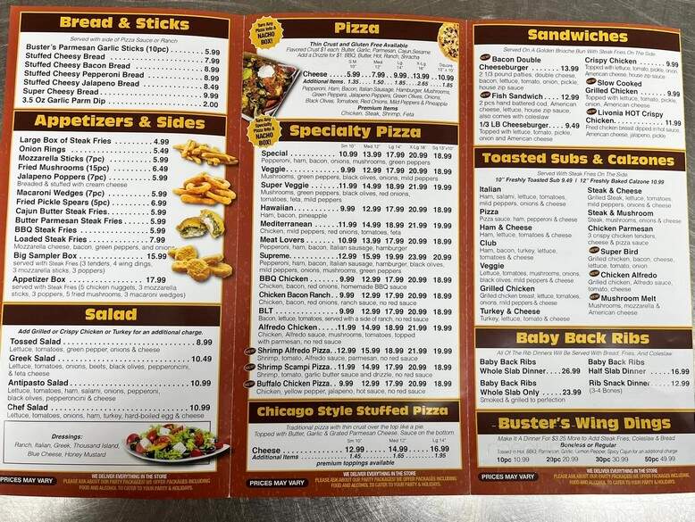 Belly Buster's Pizza - Livonia, MI menu_pic