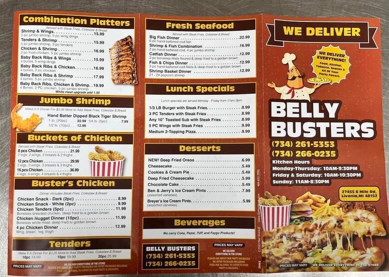 Belly Buster's Pizza - Livonia, MI menu_pic