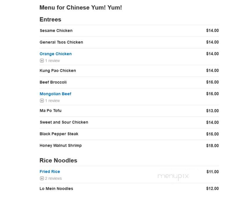 Chinese Yum! Yum! - Lakeway, TX menu_pic