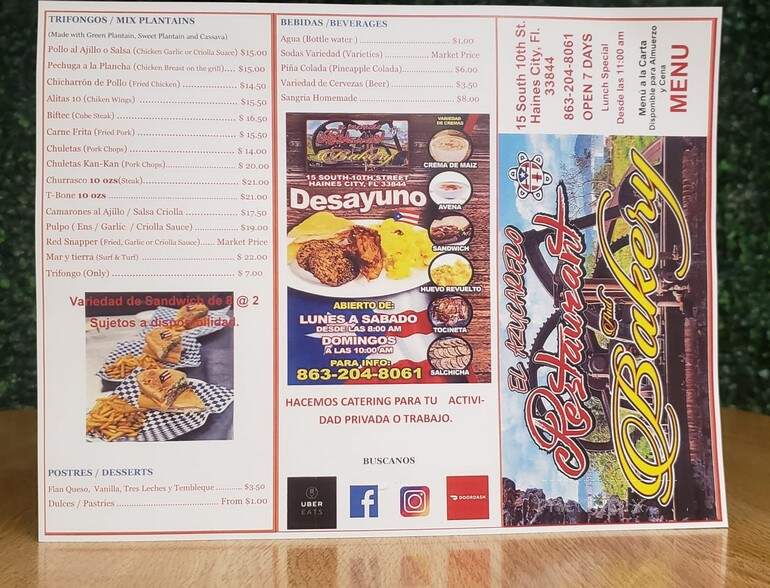 El Azucarero Restaurant - Haines City, FL menu_pic