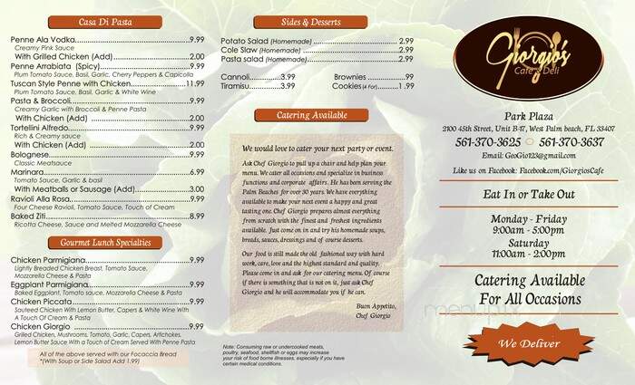 Giorgio's Cafe & Deli - West Palm Beach, FL menu_pic