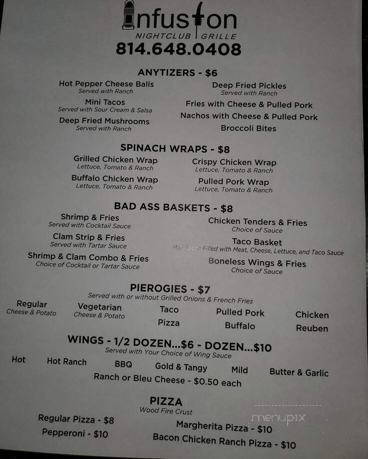 Infusion Nightclub - Clarion, PA menu_pic