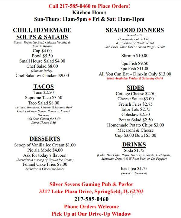 Silver Sevens Gaming Pub & Parlor - Springfield, IL menu_pic