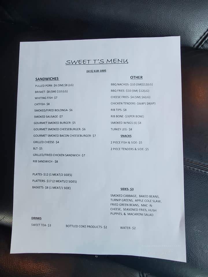 Sweet T's BBQ & Catering Services - Murfreesboro, TN menu_pic