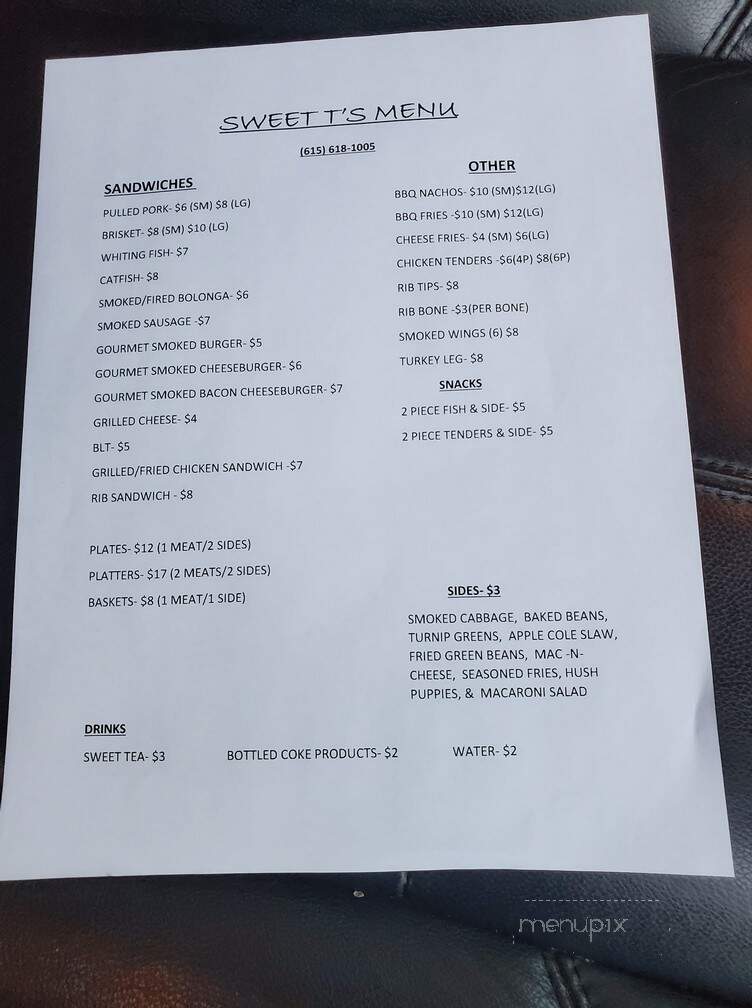 Sweet T's BBQ & Catering Services - Murfreesboro, TN menu_pic