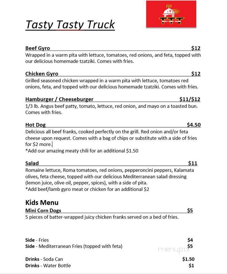 Tasty Tasty Truck - Raleigh, NC menu_pic