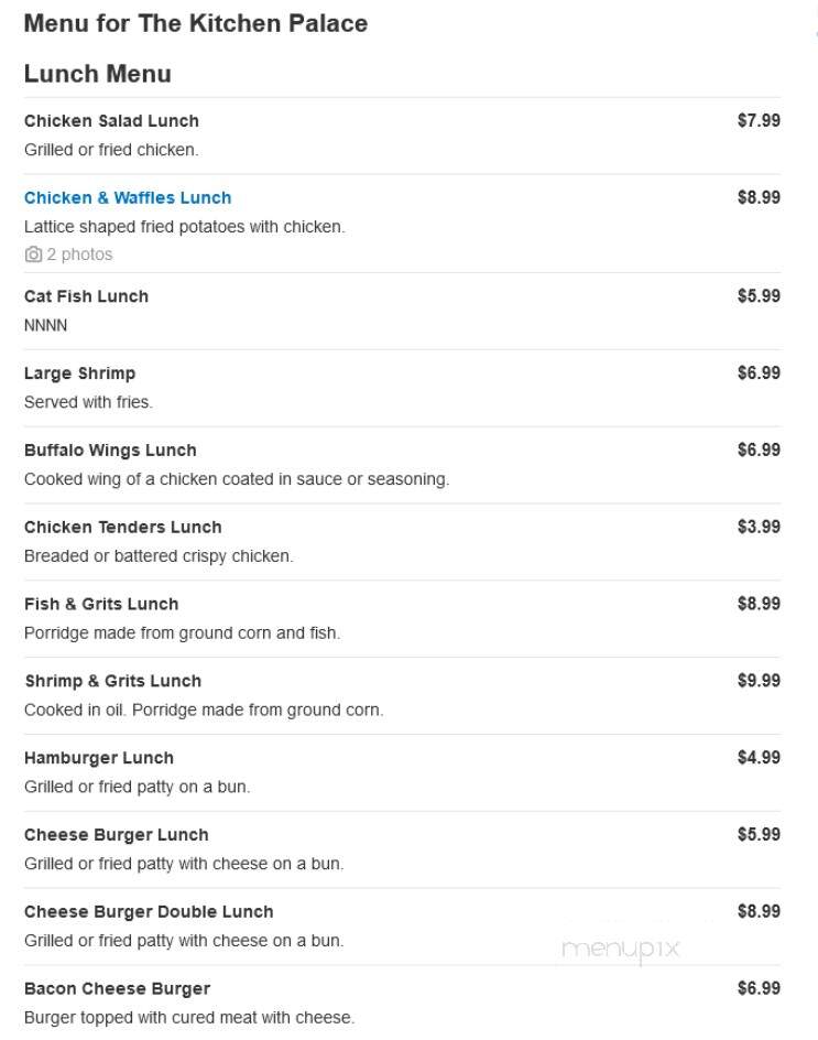 The Kitchen Palace - Aiken, SC menu_pic