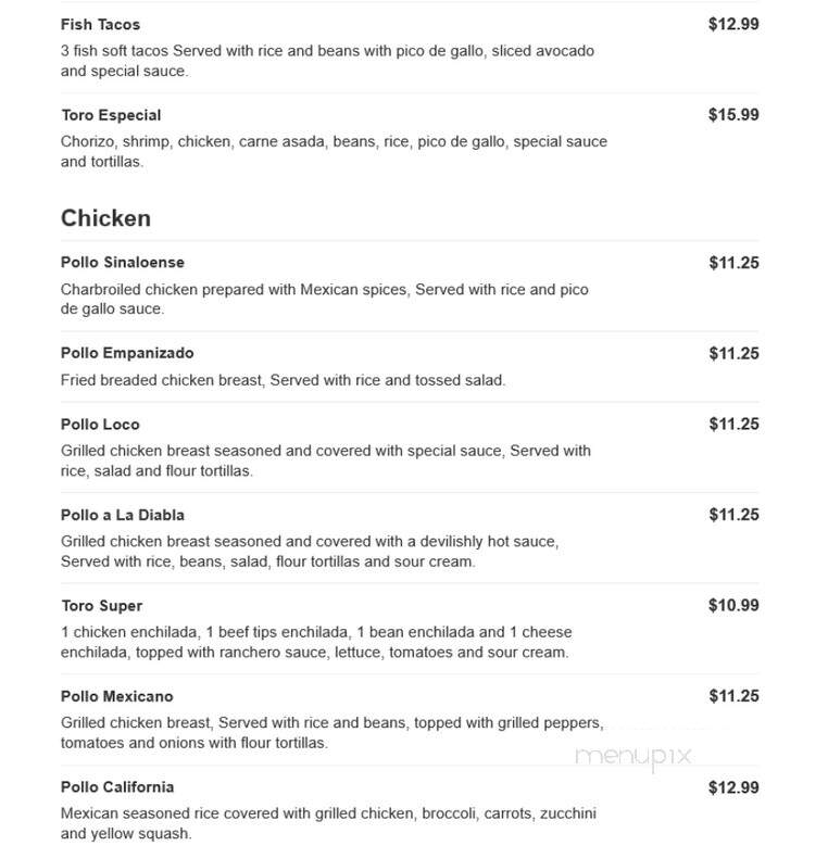 Toro Mexican Grill - White Pine, TN menu_pic