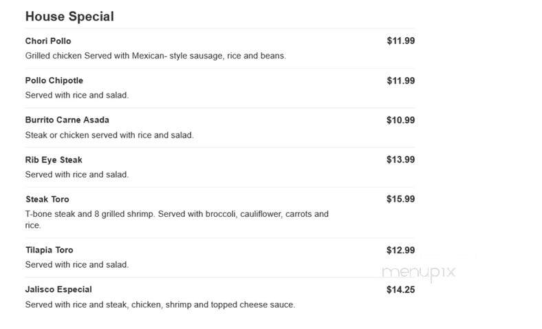 Toro Mexican Grill - White Pine, TN menu_pic