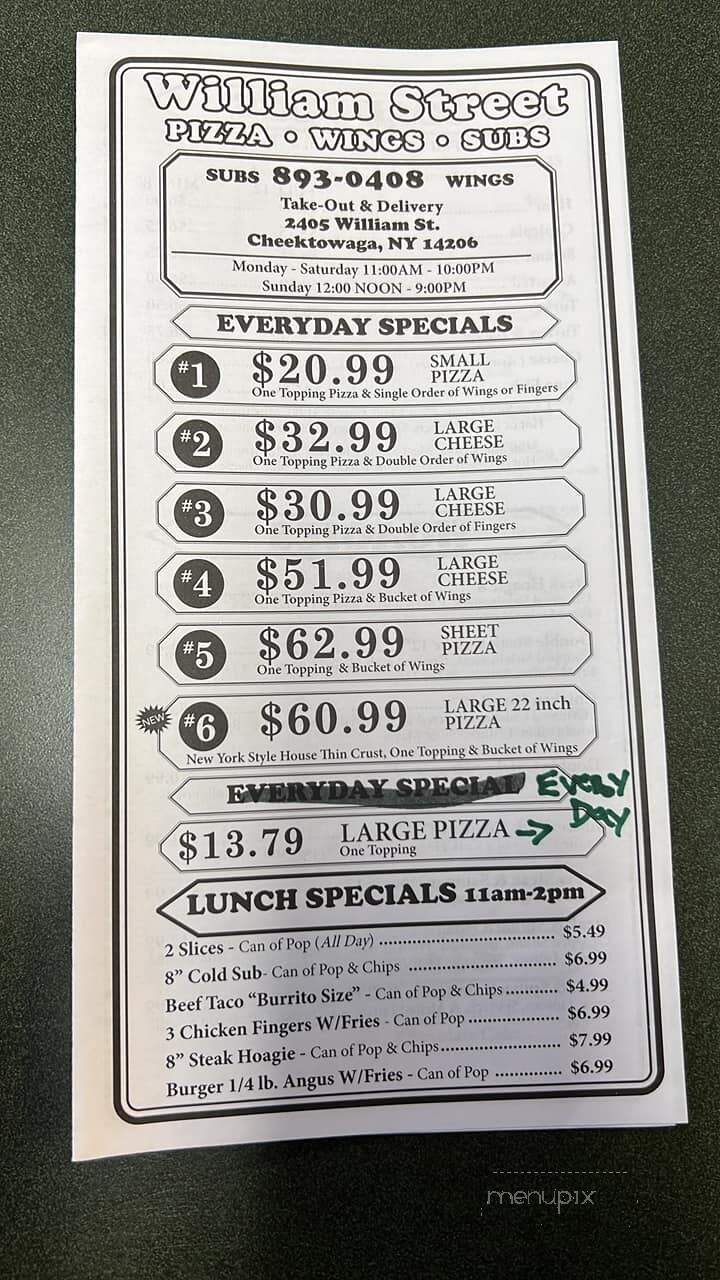 William Street Pizza - Cheektowaga, NY menu_pic