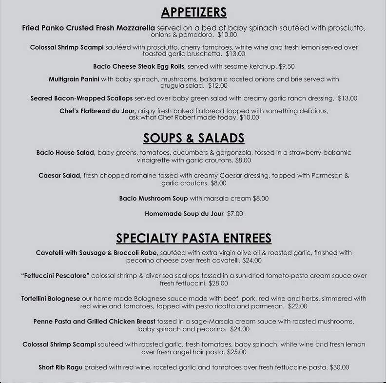Bacio's - Palmyra, NJ menu_pic