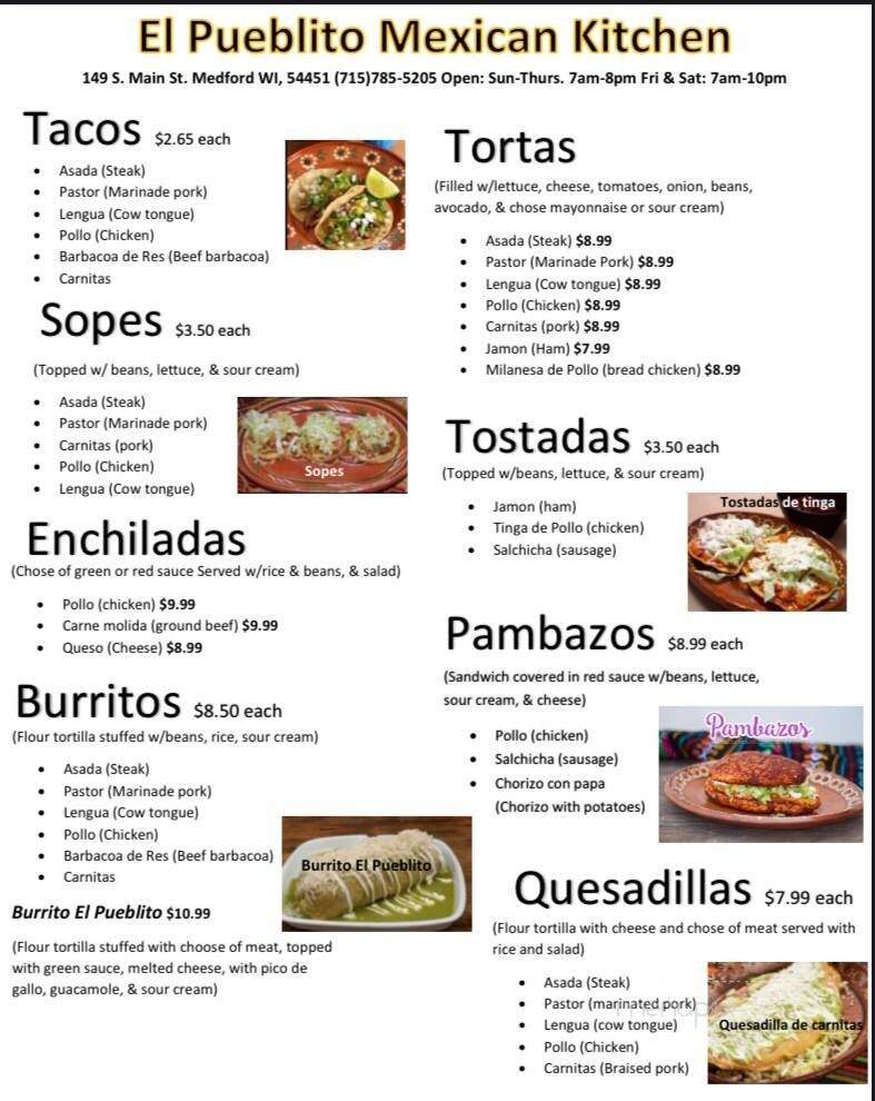 El Pueblito Mexican Kitchen - Medford, WI menu_pic