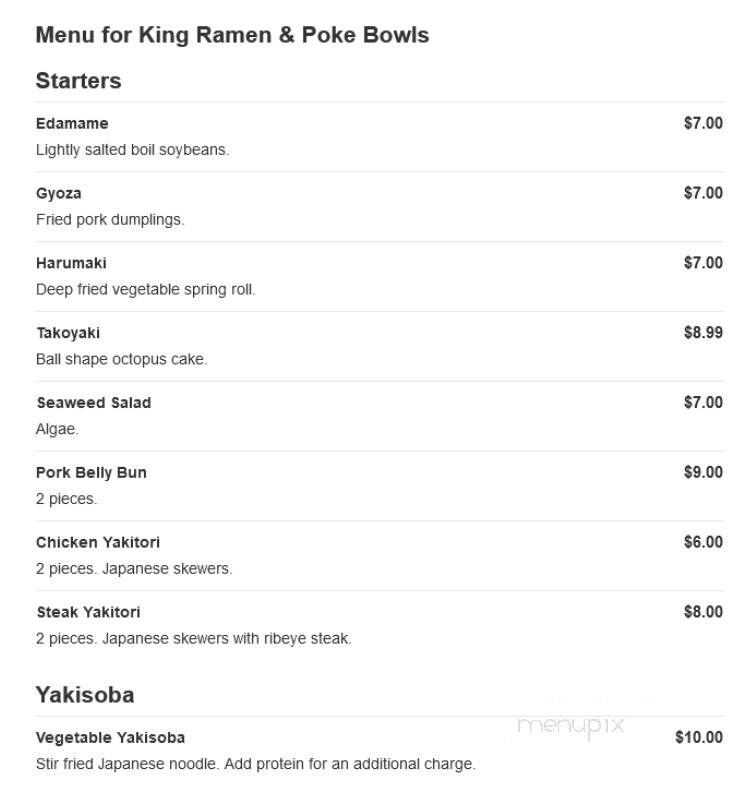 King Ramen & Poke Bowls - Summerville, SC menu_pic
