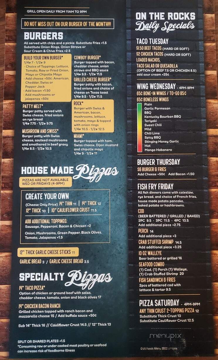 On the Rocks Bar and Grill - Neosho, WI menu_pic