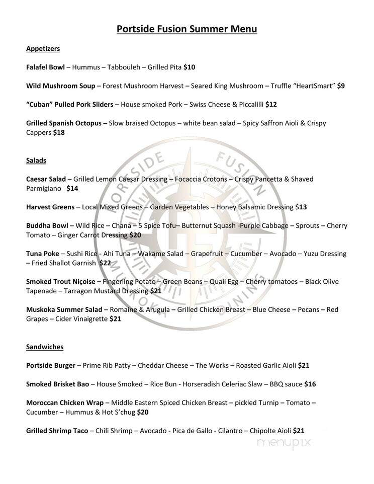 Portside Fusion - Port Carling, ON menu_pic