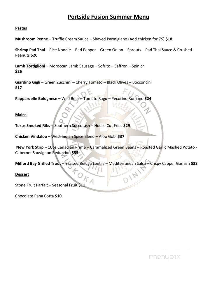 Portside Fusion - Port Carling, ON menu_pic