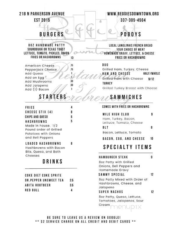 Reggie's Downtown - Crowley, LA menu_pic