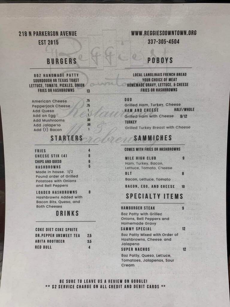 Reggie's Downtown - Crowley, LA menu_pic