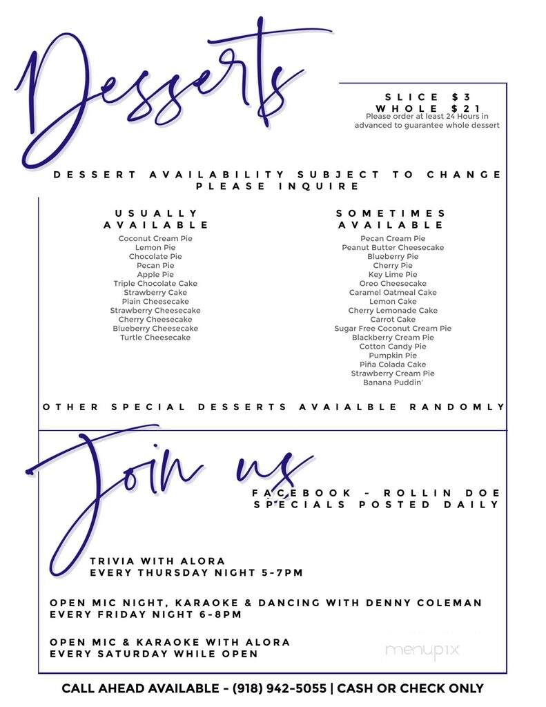Rollin' Doe - Talihina, OK menu_pic