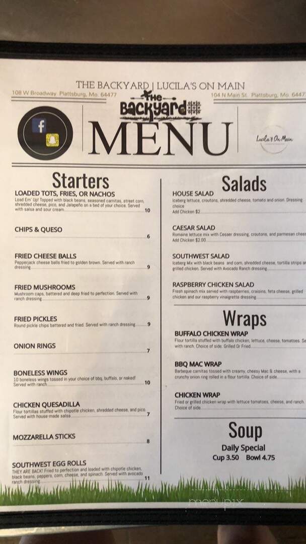The Backyard - Plattsburg, MO menu_pic