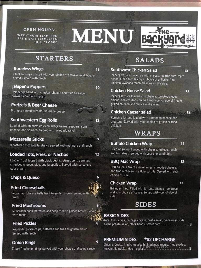 The Backyard - Plattsburg, MO menu_pic