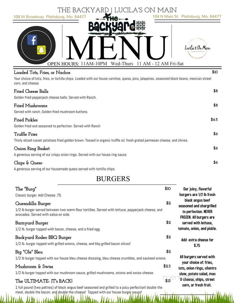 The Backyard - Plattsburg, MO menu_pic