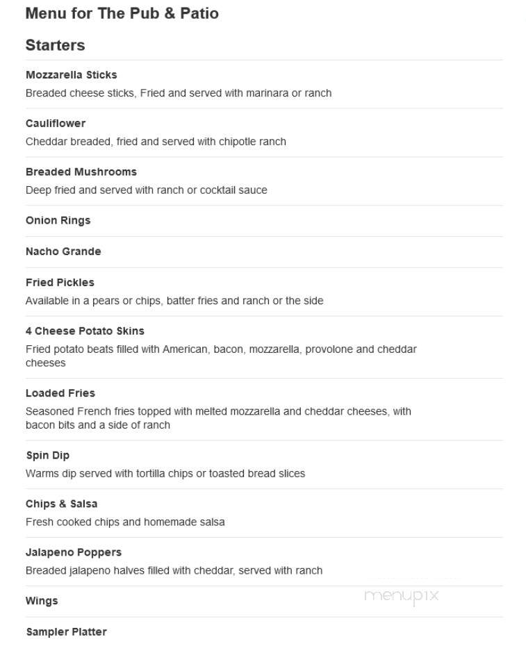 The Pub & Patio - Grain Valley, MO menu_pic