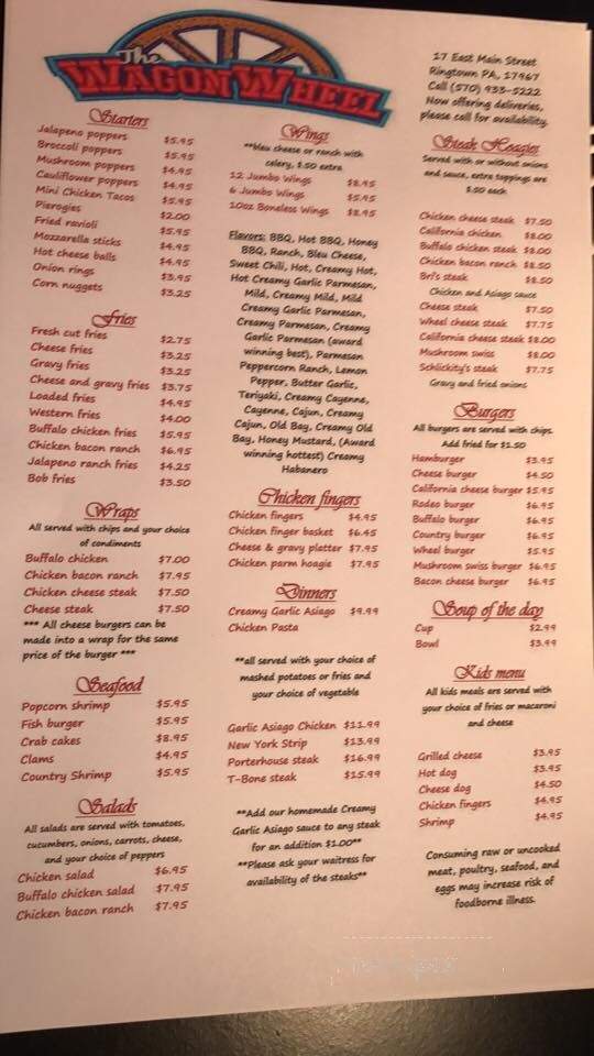 The Wagon Wheel - Ringtown, PA menu_pic