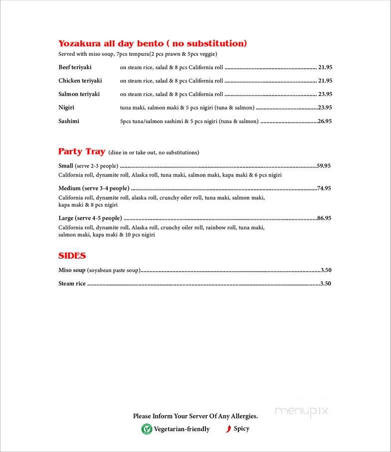Yozakura Japanese Restaurant - Drayton Valley, AB menu_pic