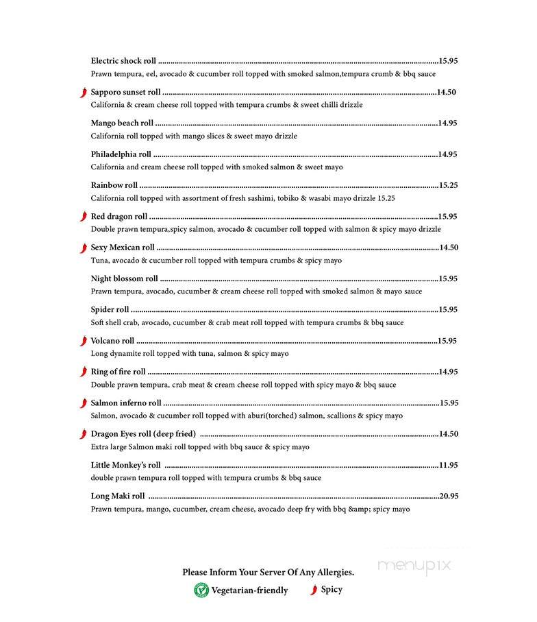 Yozakura Japanese Restaurant - Drayton Valley, AB menu_pic