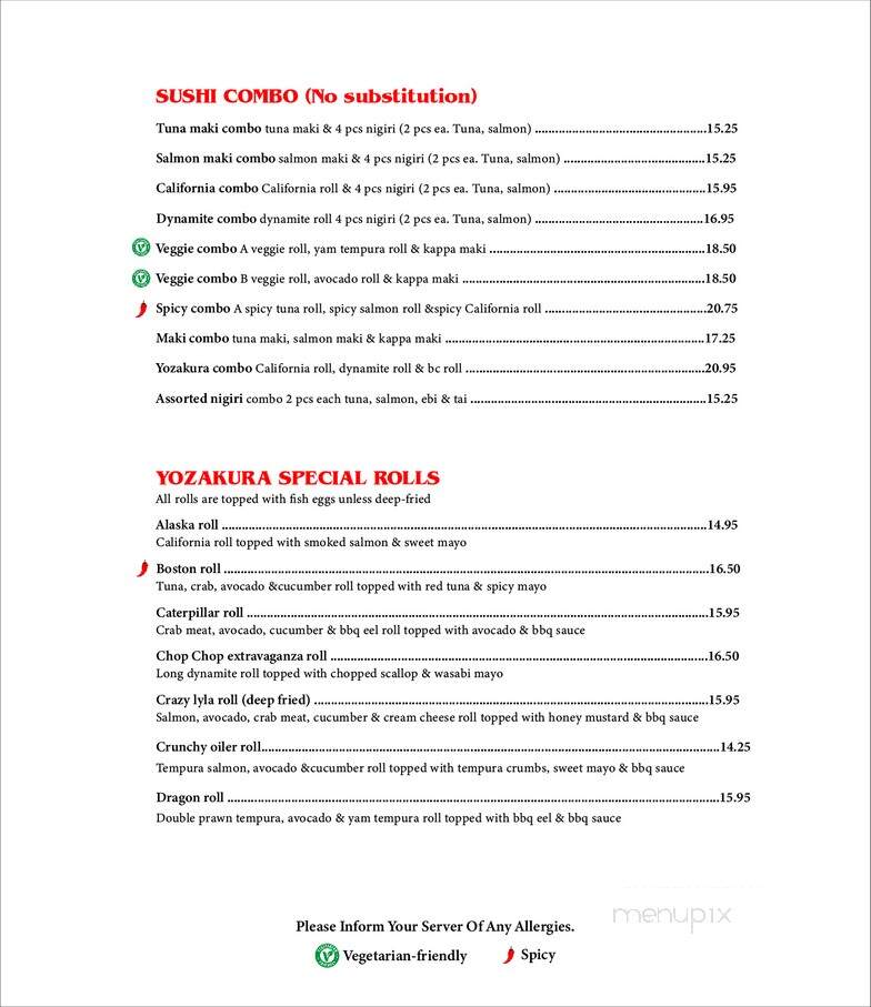 Yozakura Japanese Restaurant - Drayton Valley, AB menu_pic