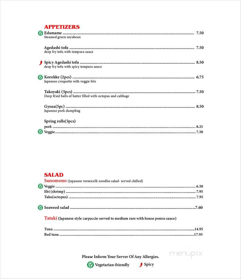 Yozakura Japanese Restaurant - Drayton Valley, AB menu_pic
