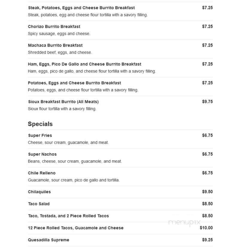Gilberto's Taco Shop - Willmar, MN menu_pic