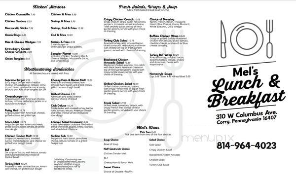 Mel's Hometown Restaurant - Corry, PA menu_pic