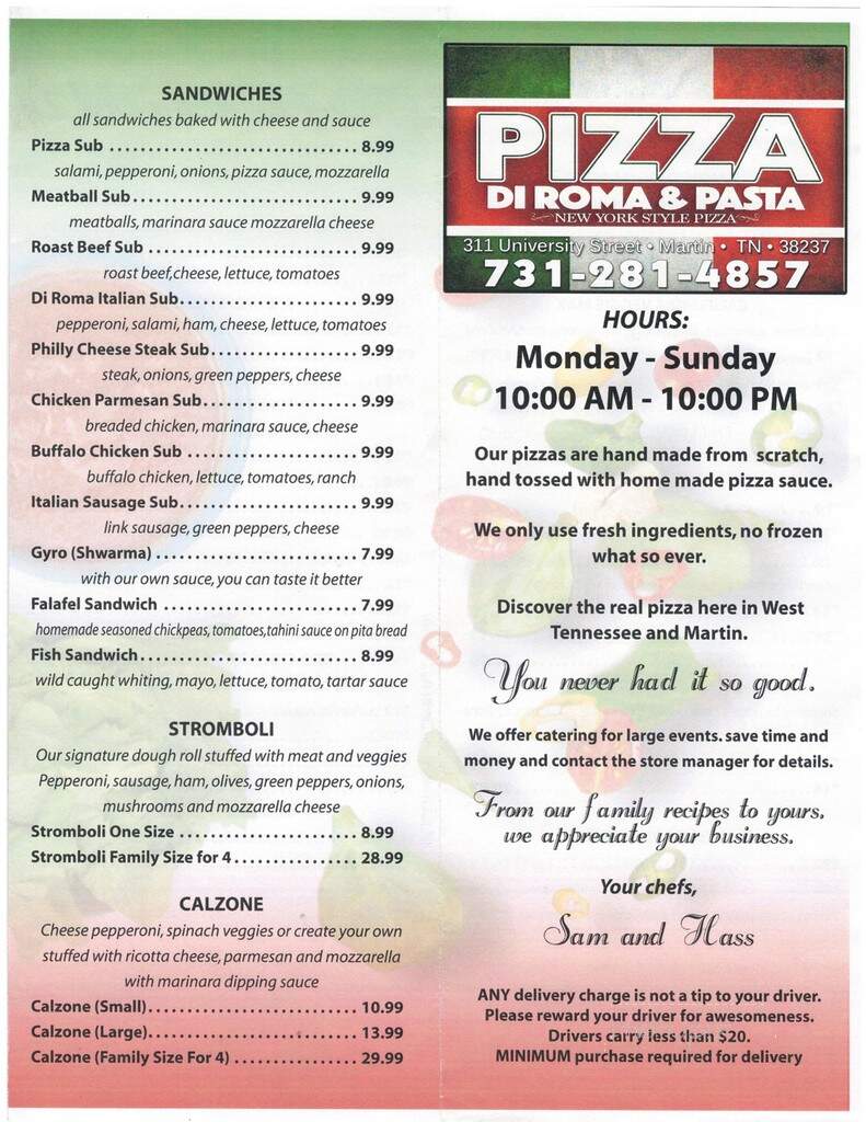 Pizza Di Roma and Pasta - Martin, TN menu_pic