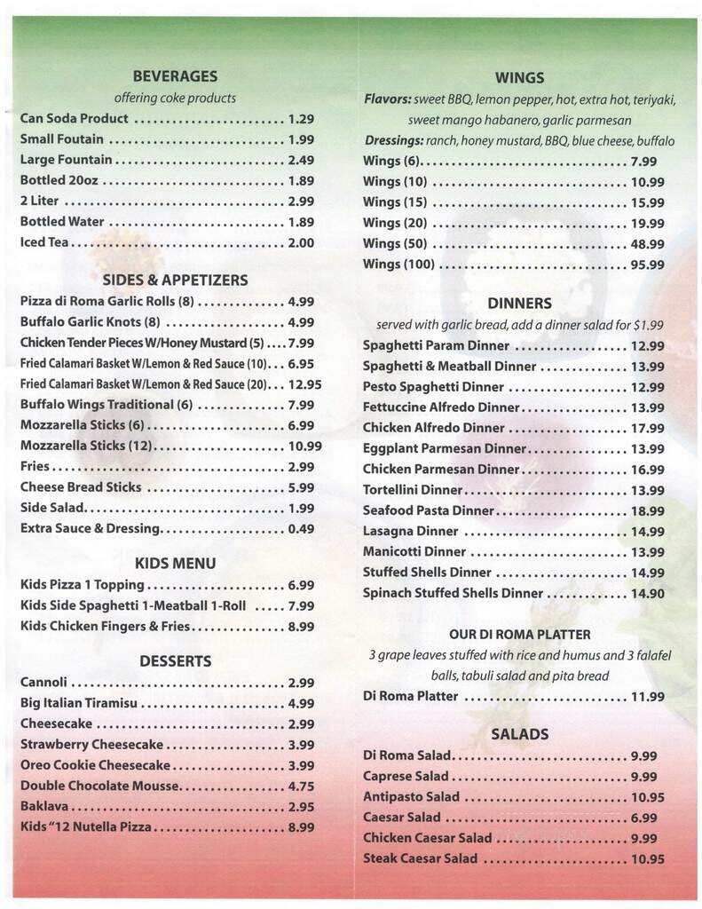 Pizza Di Roma and Pasta - Martin, TN menu_pic