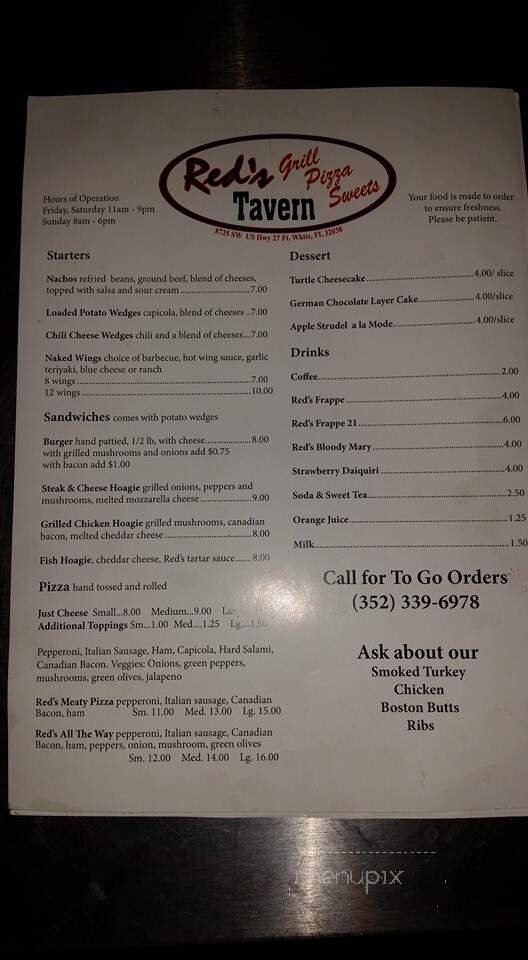 RedsTavern - Ft White, FL menu_pic