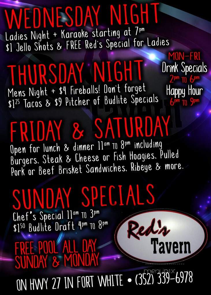RedsTavern - Ft White, FL menu_pic