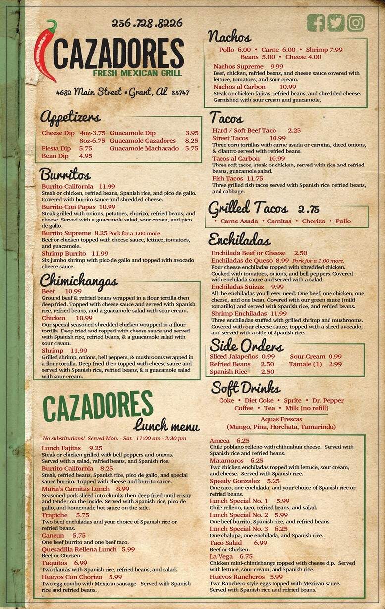 Cazadores Fresh Mexican Grill - Grant, AL menu_pic