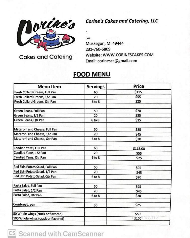 Corine's Cakes and Catering - Muskegon, MI menu_pic