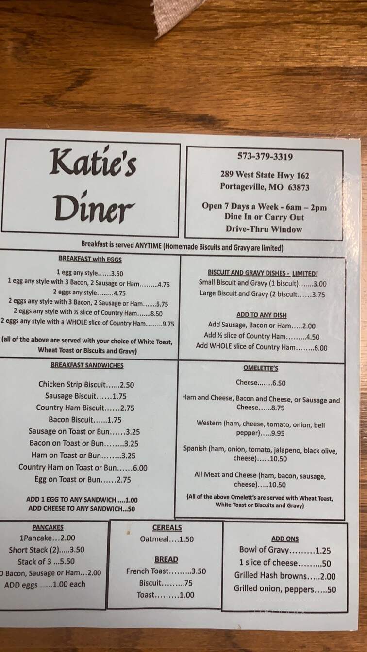 Katie's Diner - Portageville, MO menu_pic