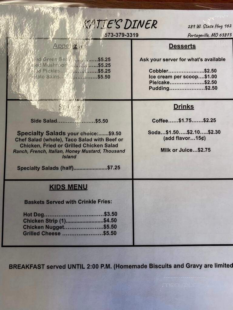 Katie's Diner - Portageville, MO menu_pic