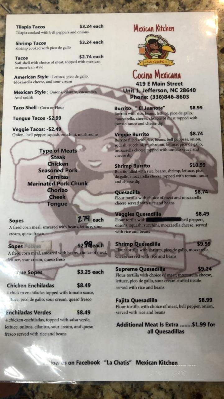 La Chatis Mexican Kitchen - Jefferson, NC menu_pic
