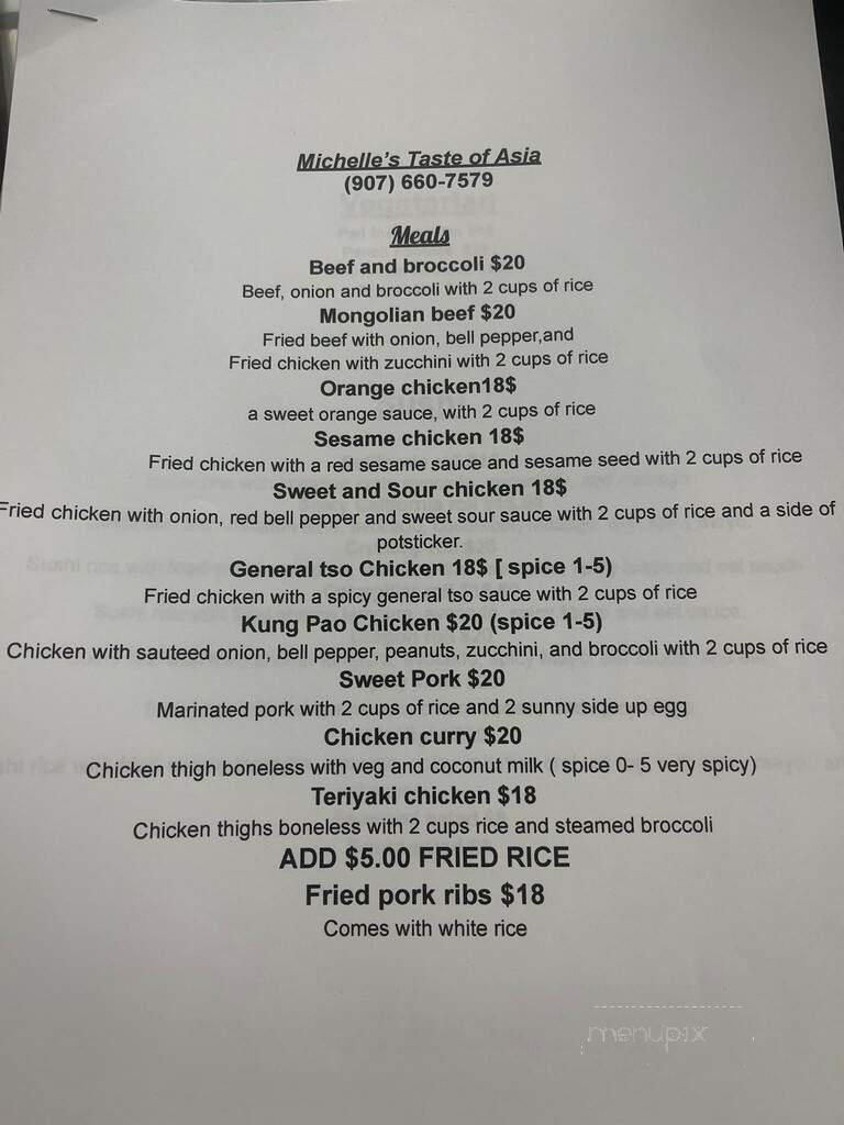 Michelle's Taste of Asia - Wrangell, AK menu_pic
